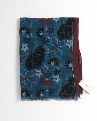 L.B.M. 1911 Midweight Floral Shapes Soft Wool Scarf Blueberry 0 2