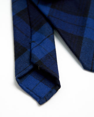 Paolo Albizzati Tartan Wool Hand Rolled Tip Necktie Blue  2