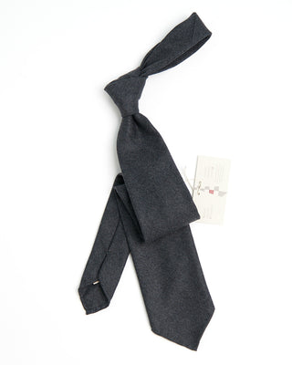 Paolo Albizzati Wool  Cashmere Solid Hand Rolled Tip Necktie Charcoal 