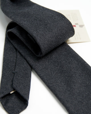 Paolo Albizzati Wool  Cashmere Solid Hand Rolled Tip Necktie Charcoal  1