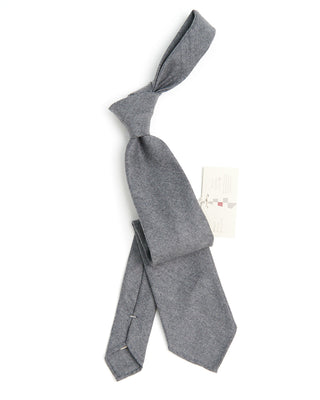 Paolo Albizzati Wool  Cashmere Solid Hand Rolled Tip Necktie Grey 