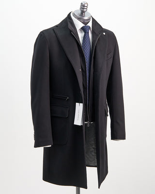 Luigi Bianchi Mantova Colombo Wool  Cashmere Hybrid Travel Topcoat Black 
