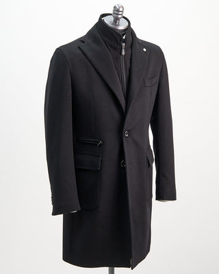 Luigi Bianchi Mantova Colombo Wool  Cashmere Hybrid Travel Topcoat Black  1