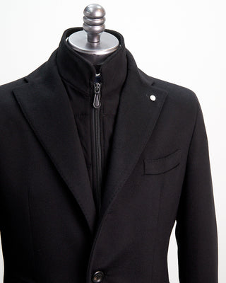 Luigi Bianchi Mantova Colombo Wool  Cashmere Hybrid Travel Topcoat Black  2