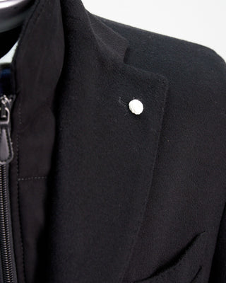 Luigi Bianchi Mantova Colombo Wool  Cashmere Hybrid Travel Topcoat Black  3