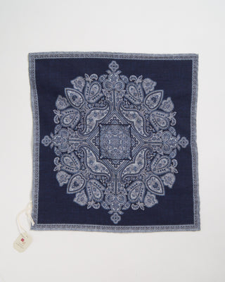 Paolo Albizzati Large Medallion Pattern Pocket Square Navy 215
