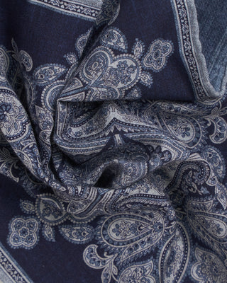Paolo Albizzati Large Medallion Pattern Pocket Square Navy 216
