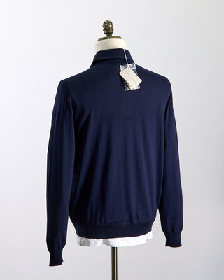 Filippo De Laurentiis Elegant Stand Up Collar Long Sleeve Fine Merino Polo Indigo 0 1