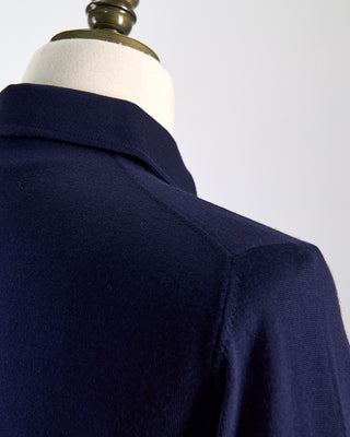 Filippo De Laurentiis Elegant Stand Up Collar Long Sleeve Fine Merino Polo Indigo 0 4