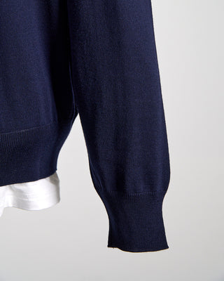 Filippo De Laurentiis Elegant Stand Up Collar Long Sleeve Fine Merino Polo Indigo 0 5