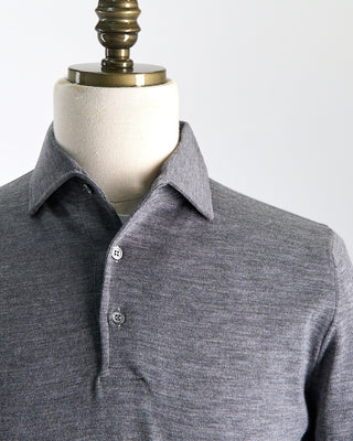 Filippo De Laurentiis Elegant Stand Up Collar Long Sleeve Fine Merino Polo Heather Grey 0 2