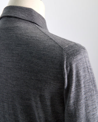 Filippo De Laurentiis Elegant Stand Up Collar Long Sleeve Fine Merino Polo Heather Grey 0 4