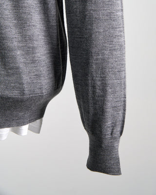 Filippo De Laurentiis Elegant Stand Up Collar Long Sleeve Fine Merino Polo Heather Grey 0 5
