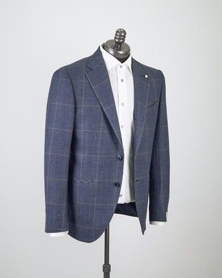 Luigi Bianchi Mantova Birdseye Windowpane Wool Stretch Suit Light Blue  1