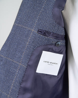 Luigi Bianchi Mantova Birdseye Windowpane Wool Stretch Suit Light Blue  6