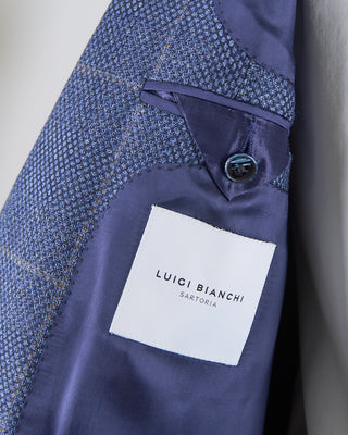 Luigi Bianchi Mantova Birdseye Windowpane Wool Stretch Suit Light Blue  8