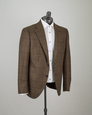 Luigi Bianchi Mantova Camel Wool Glencheck Suit Camel 