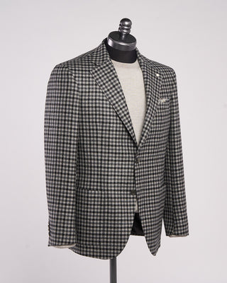 Luigi Bianchi Mantova Flannel Gingham Wool Sport Jacket Black  White 1 2093