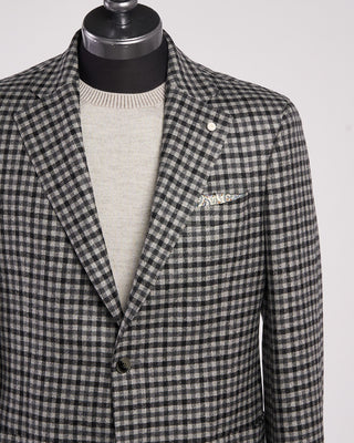 Luigi Bianchi Mantova Flannel Gingham Wool Sport Jacket Black  White 2 2097