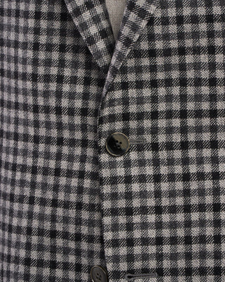 Luigi Bianchi Mantova Flannel Gingham Wool Sport Jacket Black  White 3 2096
