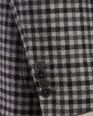 Luigi Bianchi Mantova Flannel Gingham Wool Sport Jacket Black  White 5 2094