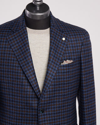 Luigi Bianchi Mantova Flannel Gingham Wool Sport Jacket Navy  Brown 2 2104
