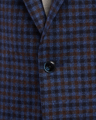 Luigi Bianchi Mantova Flannel Gingham Wool Sport Jacket Navy  Brown 3 2103