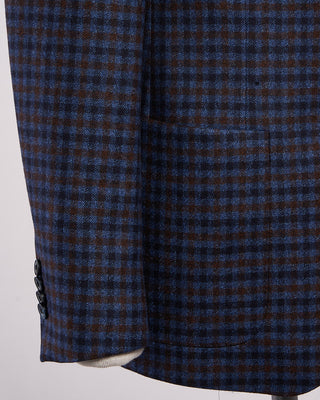 Luigi Bianchi Mantova Flannel Gingham Wool Sport Jacket Navy  Brown 4 2102