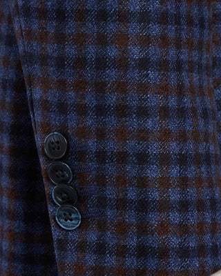 Luigi Bianchi Mantova Flannel Gingham Wool Sport Jacket Navy  Brown 5 2101