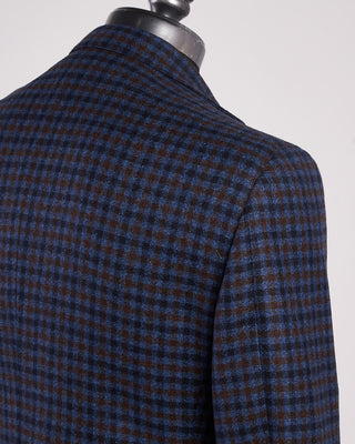 Luigi Bianchi Mantova Flannel Gingham Wool Sport Jacket Navy  Brown 6 2105