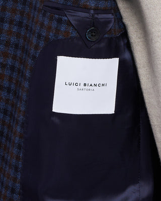 Luigi Bianchi Mantova Flannel Gingham Wool Sport Jacket Navy  Brown 7 2106
