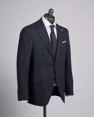 Luigi Bianchi Mantova Flocked Stripe Wool Stretch Flannel Soft Dream Suit Blue 3 2297