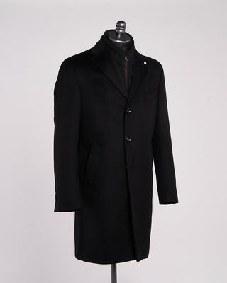 Luigi Bianchi Mantova Colombo Thermo Wool  Cashmere Hybrid Topcoat Black 7 2136