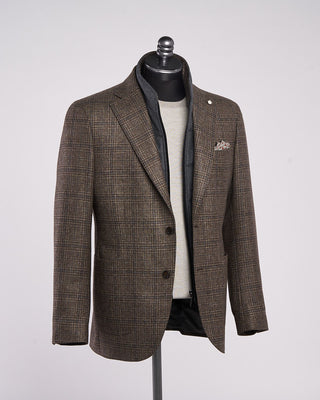 Luigi Bianchi Mantova Tonal Check Wool Hybrid Sport Jacket Grey  Tan 2116