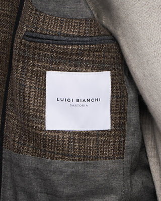 Luigi Bianchi Mantova Tonal Check Wool Hybrid Sport Jacket Grey  Tan 8 2124