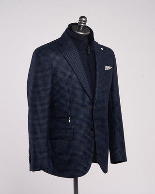 Luigi Bianchi Mantova Blue Houndstooth Hybrid Sport Jacket Blue 5 2126