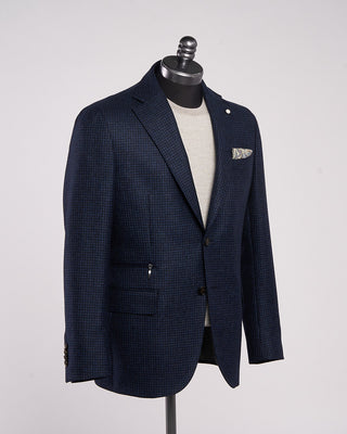 Luigi Bianchi Mantova Blue Houndstooth Hybrid Sport Jacket Blue 8 2127