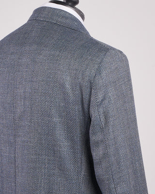 L.B.M. 1911 Wool Silk  Linen Herringbone Soft Sport Jacket Light Blue 10 2028