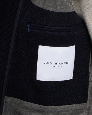 Luigi Bianchi Mantova Drago Herringbone Wool  Cashmere Hybrid Topcoat Blue  Black 10 2153