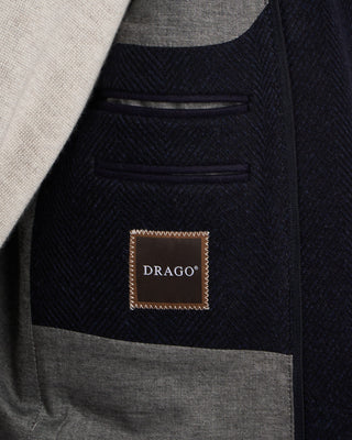 Luigi Bianchi Mantova Drago Herringbone Wool  Cashmere Hybrid Topcoat Blue  Black 11 2152