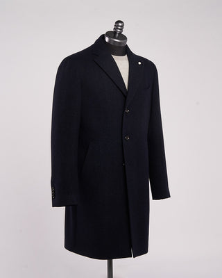 Luigi Bianchi Mantova Drago Herringbone Wool  Cashmere Hybrid Topcoat Blue  Black 2 2146