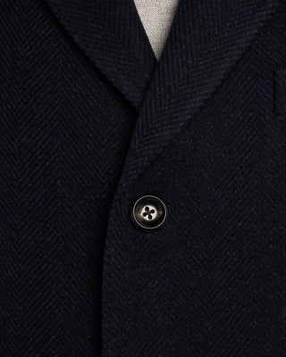 Luigi Bianchi Mantova Drago Herringbone Wool  Cashmere Hybrid Topcoat Blue  Black 5 2149
