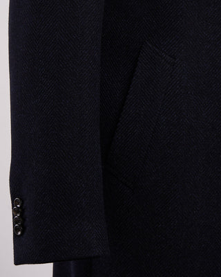 Luigi Bianchi Mantova Drago Herringbone Wool  Cashmere Hybrid Topcoat Blue  Black 6 2148