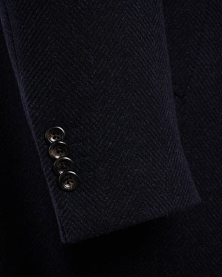 Luigi Bianchi Mantova Drago Herringbone Wool  Cashmere Hybrid Topcoat Blue  Black 7 2147