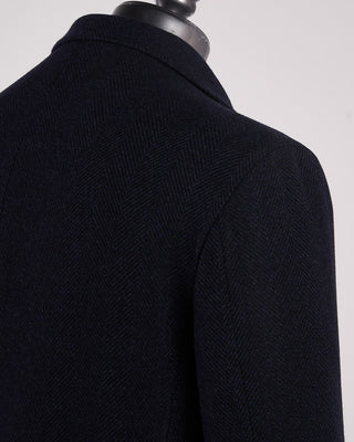 Luigi Bianchi Mantova Drago Herringbone Wool  Cashmere Hybrid Topcoat Blue  Black 8 2151