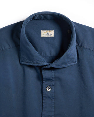 Sonrisa Garment Washed Solid Cotton Slim Fit Casual Shirt Navy 2 6150