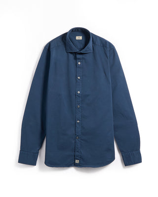 Sonrisa Garment Washed Solid Cotton Slim Fit Casual Shirt Navy 5 6138