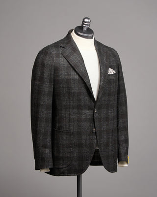 Gabo Napoli Loro Piana Silk Air Tonal Check Soft Jacket Black  Brown 2 5207