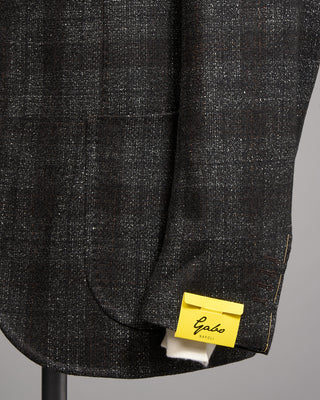 Gabo Napoli Loro Piana Silk Air Tonal Check Soft Jacket Black  Brown 5 5211