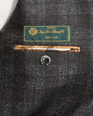 Gabo Napoli Loro Piana Silk Air Tonal Check Soft Jacket Black  Brown 7 5213